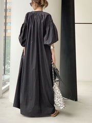 Black Oversized Dress with Balloon Sleeves