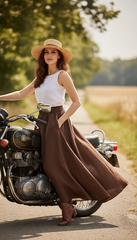 Linen Two-Piece Set – White Top &Flowing Skirt|طقم  توب وجيب