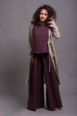 3-Piece Natural Linen Set: Wide Pants, Top & Cardigan