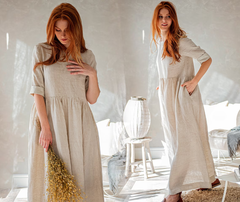 Wrinkle-Resistant Linen Dress – Effortless Elegance & Comfort| عشبي