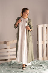 2-Piece Natural Linen Set: Cardigan & White Basic Dress { BLooM}