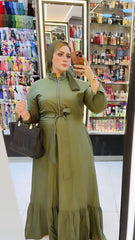 Varna Maxi Dress with Front Zipper & Adjustable Inner Belt – Available in Army Green & Black