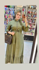 Varna Maxi Dress with Front Zipper & Adjustable Inner Belt – Available in Army Green & Black