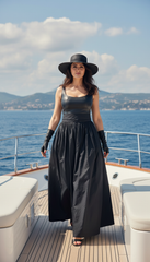 Sleeveless Black Dress with Leather Touch & Velvet Lining – Includes Gloves & Wide Belt|  دريس جلد مع جوانتى