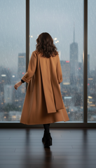 Camel Wool Dress with Oversized Scarf – Warmth & Timeless Style| سبوت