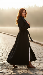 Heavy Wool Hooded Coat with Belt – Available in Black & Beige| لونج