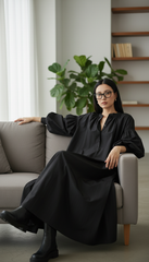 Black Oversized Dress with Balloon Sleeves | بالون