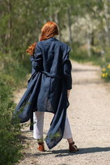 Two-Piece Linen Set – White Sleeveless Dress with Navy Cardigan & With Belt