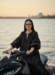 Black Oversized Dress with Balloon Sleeves | بالون