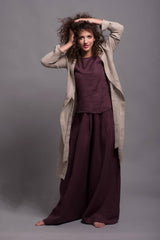 3-Piece Natural Linen Set: Wide Pants, Top & Cardigan