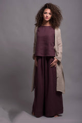 3-Piece Natural Linen Set: Wide Pants, Top & Cardigan