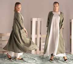 2-Piece Natural Linen Set: Cardigan & White Basic Dress { BLooM}