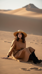Camel Wool Dress with Oversized Scarf – Warmth & Timeless Style| سبوت