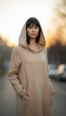 Kafftan with Hoodie  - Linen Treated-Linen  | سويت شيرت