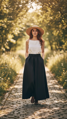 Linen Cloche Skirt with Hidden Pockets |كلوش
