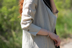 2-Piece Linen Set: Beige Cardigan & Black Dress