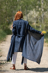 Two-Piece Linen Set – White Sleeveless Dress with Navy Cardigan & With Belt