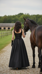 Sleeveless Black Dress with Leather Touch & Velvet Lining – Includes Gloves & Wide Belt|  دريس جلد مع جوانتى