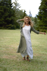 2-Piece Natural Linen Set: Cardigan & White Basic Dress { BLooM}