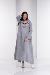 Gray Linen Kaftan: Stylish Design with Side Pockets