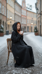 Heavy Wool Hooded Coat with Belt – Available in Black & Beige| لونج