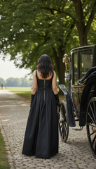 Sleeveless Black Dress with Leather Touch & Velvet Lining – Includes Gloves & Wide Belt|  دريس جلد مع جوانتى