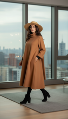 Camel Wool Dress with Oversized Scarf – Warmth & Timeless Style| سبوت