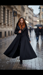 Heavy Wool Hooded Coat with Belt – Available in Black & Beige| لونج