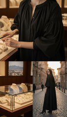 Black Oversized Dress with Balloon Sleeves | بالون