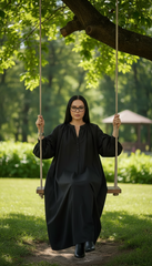 Black Oversized Dress with Balloon Sleeves | بالون