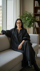 Black Oversized Dress with Balloon Sleeves | بالون