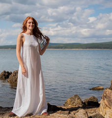 Two-Piece Linen Set – White Sleeveless Dress with Navy Cardigan & With Belt