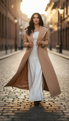 Heavy Wool Hooded Coat with Belt – Available in Black & Beige| لونج