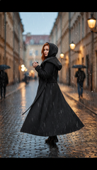 Heavy Wool Hooded Coat with Belt – Available in Black & Beige| لونج