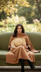 Camel Wool Dress with Oversized Scarf – Warmth & Timeless Style| سبوت