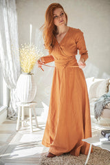 Linen Dress with Wrap Design & Wide Belt: Elegance and Femininity in Every Detail