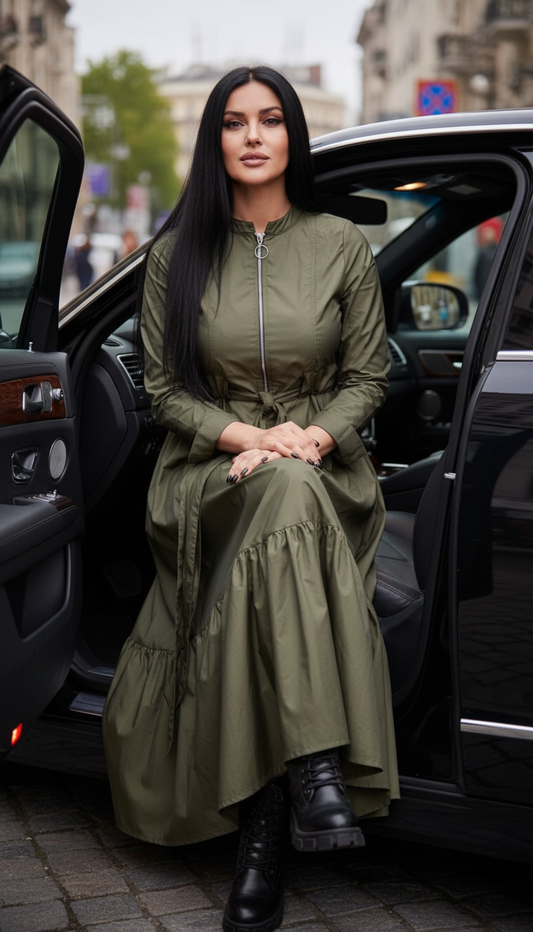 Maxi Dress with Front Zipper & Adjustable Inner Belt  |مشحم سوسته