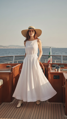 Linen Two-Piece Set – White Top &Flowing Skirt|طقم  توب وجيب