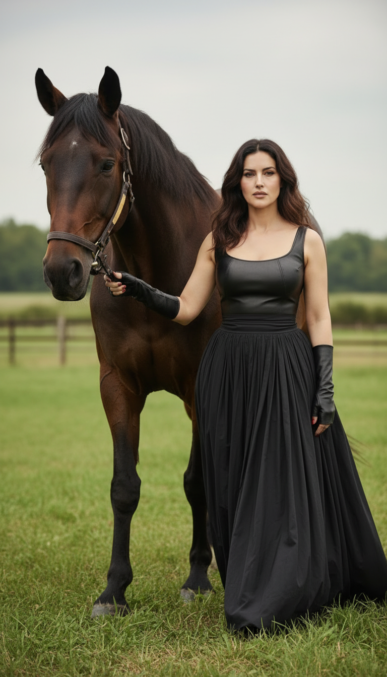 Sleeveless Black Dress with Leather Touch & Velvet Lining – Includes Gloves & Wide Belt|  دريس جلد مع جوانتى