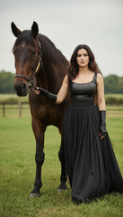 Sleeveless Black Dress with Leather Touch & Velvet Lining – Includes Gloves & Wide Belt|  دريس جلد مع جوانتى
