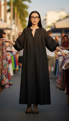 Black Oversized Dress with Balloon Sleeves | بالون