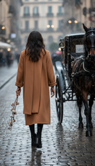 Camel Wool Dress with Oversized Scarf – Warmth & Timeless Style| سبوت