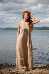 Sleeveless Maxi Dress from Premium Italian Linen – A Wardrobe Essential with Timeless Style| بيزك