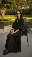 Black Oversized Dress with Balloon Sleeves | بالون