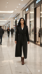 Heavy Wool Hooded Coat with Belt – Available in Black & Beige| لونج