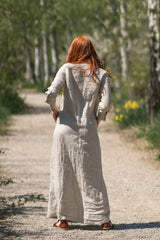 2-Piece Linen Set: Beige Cardigan & Black Dress