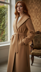 Heavy Wool Hooded Coat with Belt – Available in Black & Beige| لونج