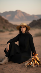 Camel Wool Dress with Oversized Scarf – Warmth & Timeless Style| سبوت