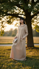 Kafftan with Hoodie  - Linen Treated-Linen  | سويت شيرت