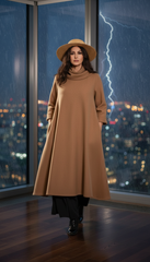 Camel Wool Dress with Oversized Scarf – Warmth & Timeless Style| سبوت